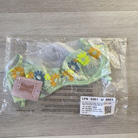 Savage Fenty X Bra Free Spirit Floral Unlined Balconette Green Mist  NWT - Picture 7 of 9